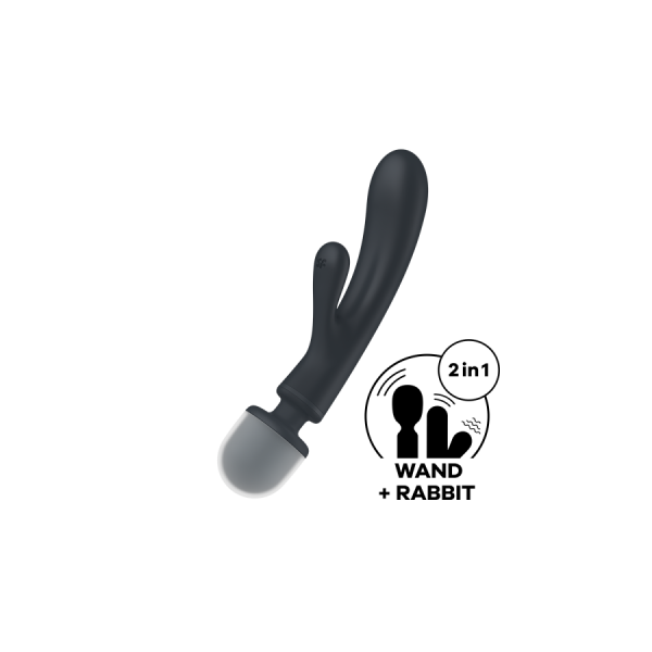 2 en 1 Vibromasseur rabbit et wand noir USB Triple Lover Satisfyer 